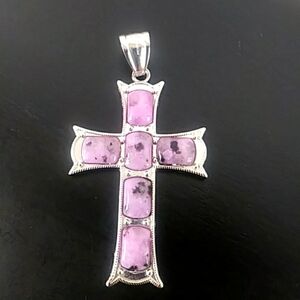 Rose Quartz & Silver Tone Cross Pendant